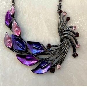 Calla Lily Rhinestone Pink Purple Statement Necklace